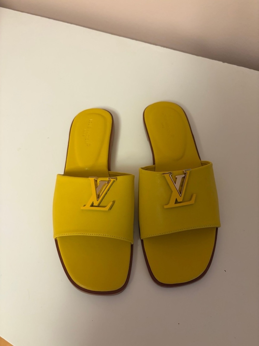 Louis Vuitton Yellow Slide Sandals - Women's Leather Logo Slides new no box